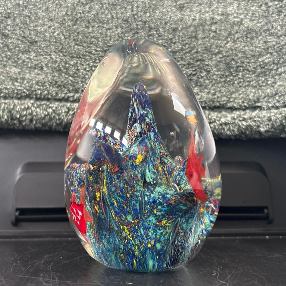 Murano Fishy Rare Teardrop Shape Paperweight with Sticker